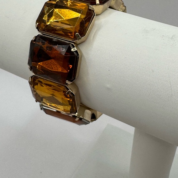 Vintage Sarah Coventry Honeycomb Amber Crystal Stretch Bracelet - Picture 3 of 5
